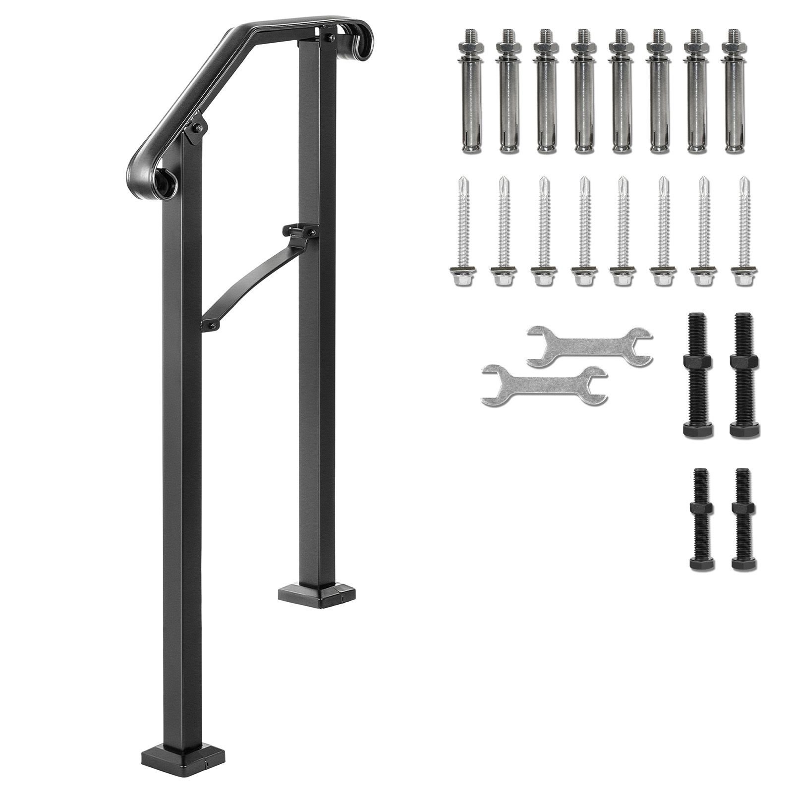 handrails for outdoor steps, fit 1 or 2 steps outdoor stair railing, arch#1 wrought iron handrail, flexible porch railing, black transitional handrails for concrete steps or wooden stairs