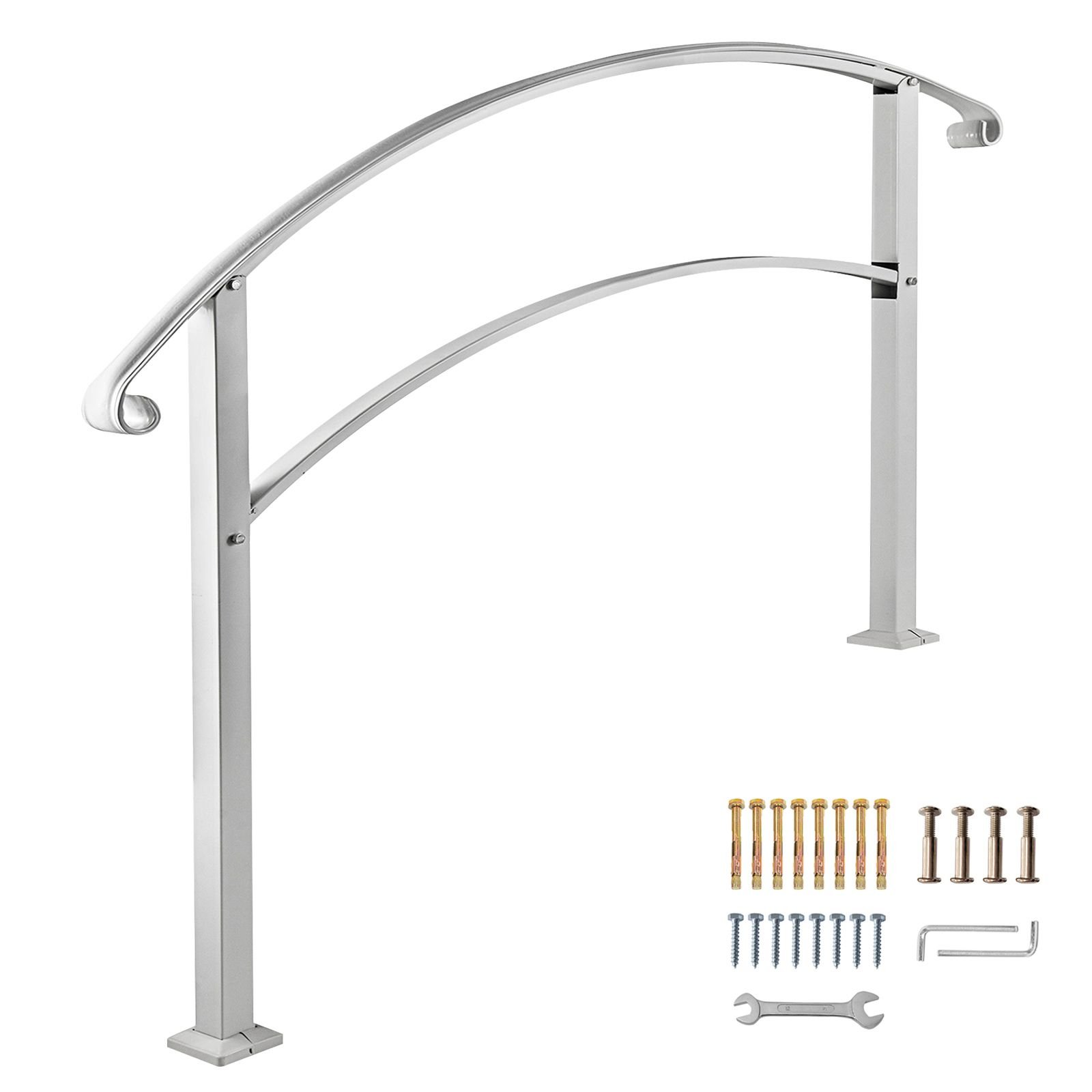 handrails for outdoor steps, fit 1 or 3 steps outdoor stair railing, white wrought iron handrail, flexible front porch hand rail, transitional handrails for concrete steps or wooden stairs