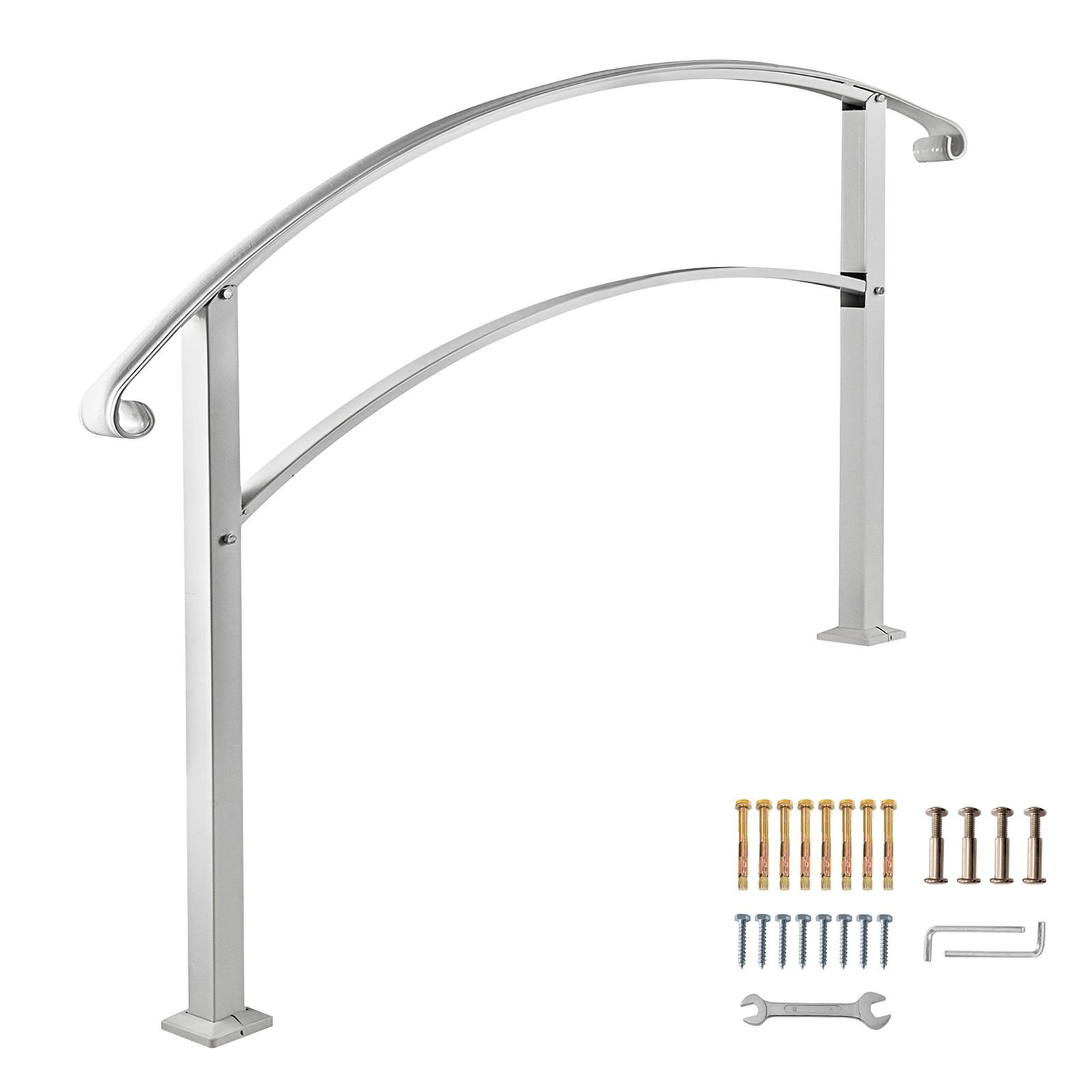 handrails for outdoor steps, fit 1 or 4 steps outdoor stair railing, white wrought iron handrail, flexible front porch hand rail, transitional handrails for concrete steps or wooden stairs
