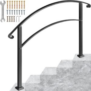 handrails for outdoor steps, fit 1 or 5 steps outdoor stair railing, black wrought iron handrail, flexible front porch hand rail, transitional handrails for concrete steps or wooden stairs