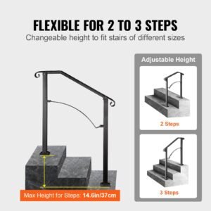 handrails for outdoor steps, fit 2 or 3 steps outdoor stair railing, arch#2 wrought iron handrail, flexible porch railing, black transitional handrails for concrete steps or wooden stairs
