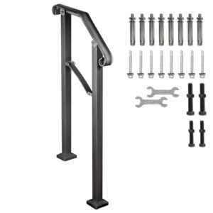 Handrails for Outdoor Steps, Fit 2 or 3 Steps Outdoor Stair Railing, Arch#2 Wrought Iron Handrail, Flexible Porch Railing, Black Transitional Handrails for Concrete Steps or Wooden Stairs