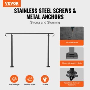 handrails for outdoor steps, fit 3 5 steps outdoor stair railing, wrought iron handrail, flexible front porch hand rail, black transitional hand railings for concrete steps or wooden stairs