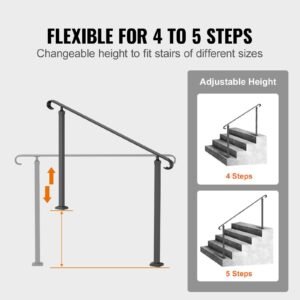 handrails for outdoor steps, fit 3 5 steps outdoor stair railing, wrought iron handrail, flexible front porch hand rail, black transitional hand railings for concrete steps or wooden stairs
