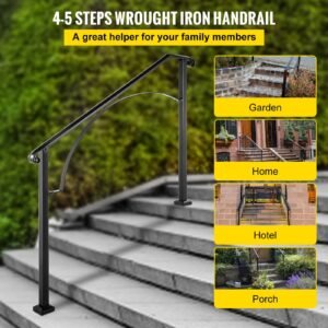 handrails for outdoor steps, fit 4 or 5 steps outdoor stair railing, arch#4 wrought iron handrail, flexible porch railing, black transitional handrails for concrete steps or wooden stairs
