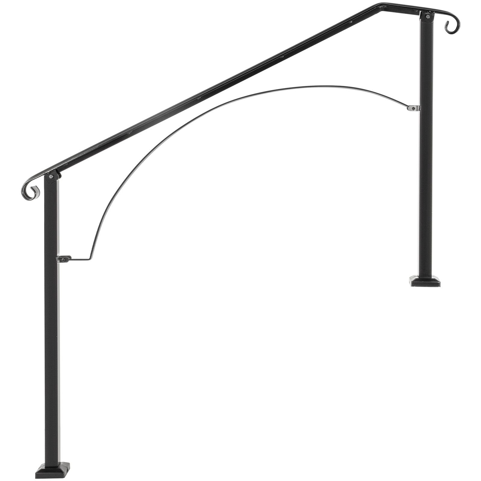 handrails for outdoor steps, fit 4 or 5 steps outdoor stair railing, arch#4 wrought iron handrail, flexible porch railing, black transitional handrails for concrete steps or wooden stairs