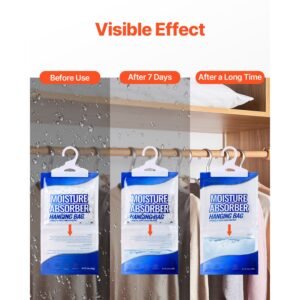 hanging moisture absorber, 9.3 oz hanging closet dehumidifier bags(10 packs), fragrance free moisture bags in wardrobes, bedrooms, bathrooms