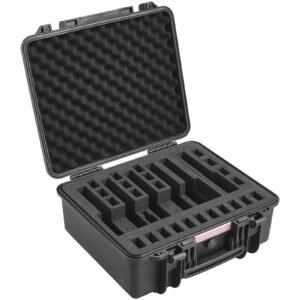 hard pistol cases with pre cut lining, waterproof & dustproof hard gun case for 6 pistol, 19.3×17.1×8.3 in lockable pistol case, black