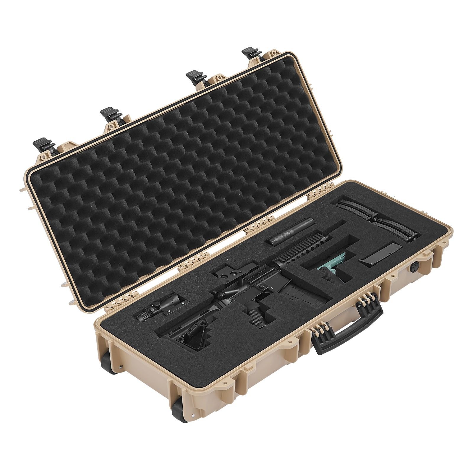 hard rifle case, lockable rifle case with 4 layers pre cut foams, 36 in gun storage with wheels, ip67 waterproof & dustproof pistol storage cases for rifles, shotguns, airsoft guns, khaki