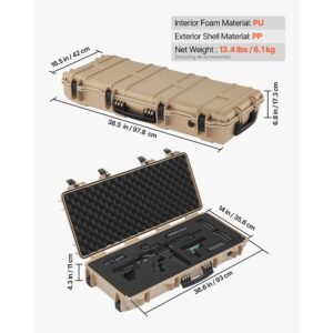 hard rifle case, lockable rifle case with 4 layers pre cut foams, 36 in gun storage with wheels, ip67 waterproof & dustproof pistol storage cases for rifles, shotguns, airsoft guns, khaki