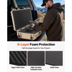 hard rifle case, lockable rifle case with 4 layers pre cut foams, 36 in gun storage with wheels, ip67 waterproof & dustproof pistol storage cases for rifles, shotguns, airsoft guns, khaki