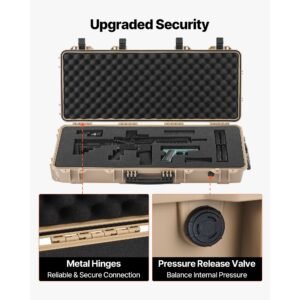 hard rifle case, lockable rifle case with 4 layers pre cut foams, 36 in gun storage with wheels, ip67 waterproof & dustproof pistol storage cases for rifles, shotguns, airsoft guns, khaki