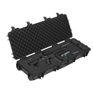 Hard Rifle Case, Lockable Rifle Case with Pre-cut Foams, 40 in Gun Storage with Wheels, IP67 Waterproof & Dustproof Movable Large Pistol Storage for Rifles, Shotguns, Airsoft Guns, Black