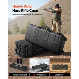 hard rifle case, lockable rifle case with pre cut foams, 40 in gun storage with wheels, ip67 waterproof & dustproof movable large pistol storage for rifles, shotguns, airsoft guns, black