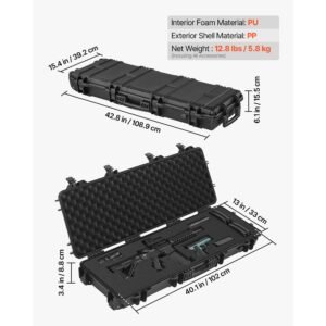hard rifle case, lockable rifle case with pre cut foams, 40 in gun storage with wheels, ip67 waterproof & dustproof movable large pistol storage for rifles, shotguns, airsoft guns, black