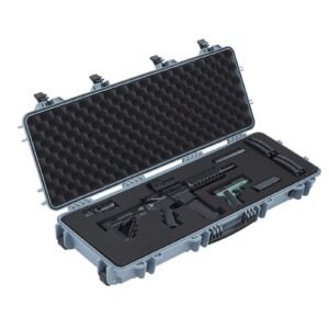 Hard Rifle Case, Lockable Rifle Case with Pre-cut Foams, 40 in Gun Storage with Wheels, IP67 Waterproof & Dustproof Movable Large Pistol Storage for Rifles, Shotguns, Airsoft Guns, Grey