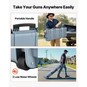 hard rifle case, lockable rifle case with pre cut foams, 40 in gun storage with wheels, ip67 waterproof & dustproof movable large pistol storage for rifles, shotguns, airsoft guns, grey