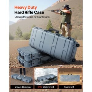 hard rifle case, lockable rifle case with pre cut foams, 40 in gun storage with wheels, ip67 waterproof & dustproof movable large pistol storage for rifles, shotguns, airsoft guns, grey
