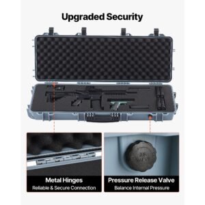 hard rifle case, lockable rifle case with pre cut foams, 40 in gun storage with wheels, ip67 waterproof & dustproof movable large pistol storage for rifles, shotguns, airsoft guns, grey