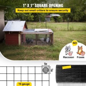 hardware cloth, 36" x 50' & 1"x1" mesh size, galvanized steel vinyl coated 16 gauge chicken wire fencing with a cutting plier & a pair of fabric gloves, for garden fencing & pet enclosures,