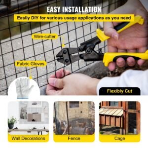 hardware cloth, 36" x 50' & 1"x1" mesh size, galvanized steel vinyl coated 16 gauge chicken wire fencing with a cutting plier & a pair of fabric gloves, for garden fencing & pet enclosures,