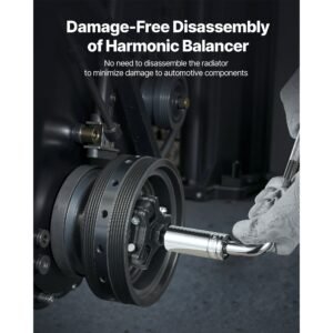 harmonic balancer puller kit, adjustable 3 jaw puller fits most late model vehicles, 3 jaw pulley puller set with 4 forcing rods for removing harmonic balancers without removing the radiator