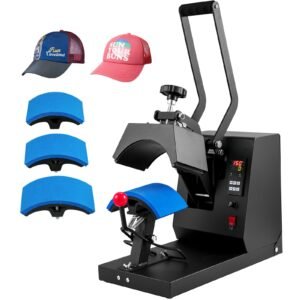 hat heat press, 4 in 1 cap heat press machine, 6x3inches clamshell sublimation transfer, lcd digital timer temperature control with 4pcs curved heating elements (6x3/6.7x2.7/6.7x2.7/8.1x3.5)