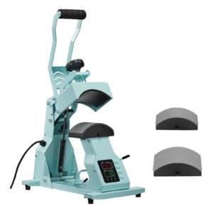 hat heat press machine, with 2pcs interchangeable platens, precise temperature and time control, hat press for htv iron on and sublimation projects, for caps, headbands, cuffs, face masks, green