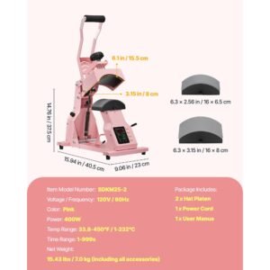 hat heat press machine, with 2pcs interchangeable platens, precise temperature and time control, hat press for htv iron on and sublimation projects, for caps, headbands, cuffs, face masks, pink