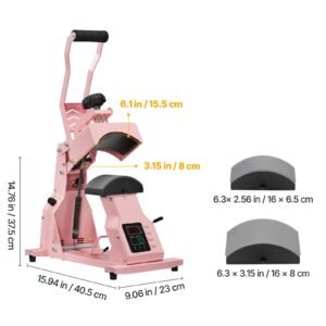 hat heat press machine, with 2pcs interchangeable platens, precise temperature and time control, hat press for htv iron on and sublimation projects, for caps, headbands, cuffs, face masks, pink