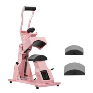 hat heat press machine, with 2pcs interchangeable platens, precise temperature and time control, hat press for htv iron on and sublimation projects, for caps, headbands, cuffs, face masks, pink
