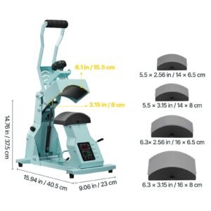 hat heat press machine, with 4pcs interchangeable platens, precise temperature and time control, hat press for htv iron on and sublimation projects, for caps, headbands, cuffs, face masks, green