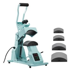 hat heat press machine, with 4pcs interchangeable platens, precise temperature and time control, hat press for htv iron on and sublimation projects, for caps, headbands, cuffs, face masks, green
