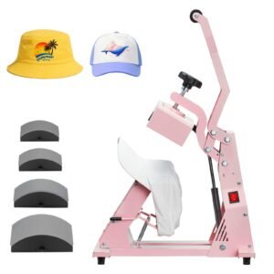 Hat Heat Press Machine, with 4pcs Interchangeable Platens, Precise Temperature and Time Control, Hat Press for HTV Iron On and Sublimation Projects, for Caps, Headbands, Cuffs, Face Masks, Pink