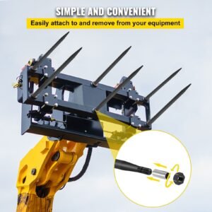 hay spear 39" bale spear 3600 lbs capacity, bale spike quick attach square hay bale spears 1 3/4", black coated bale forks, bale hay spike with hex nut and sleeve for buckets tractors loaders