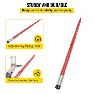 hay spear 49" bale spear 4500 lbs capacity, bale spike quick attach square hay bale spears 1 3/4" wide, red coated bale forks, bale hay spike with hex nut & sleeve for buckets tractors loaders