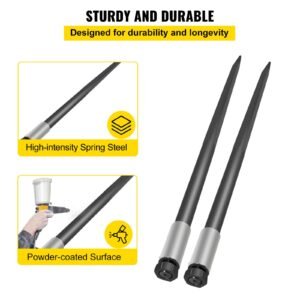hay spear spears 49" hay bale spear spike, 4000 lbs capacity quick attach square hay bale spears, 2 pics black bale forks, bale hay spike with hex nut & sleeve for buckets tractors loaders