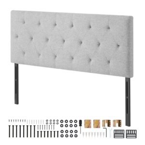 Headboard, Full Size Headboard with Adjustable Height, Comfortable Diamond Tufted for Full Size Bed, W 56.3 x H(35.6-47.4)inches, Ideal for Bedroom, Hotel, Homestay, Dormitory, Light Grey