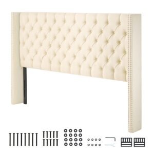 Headboard, King Size Headboard with Adjustable Height, Comfortable Diamond Tufted for King Size Bed, W84.1 x H (54.33-60.24) x D 8.27 in, Ideal for Bedroom, Hotel, Homestay, Dormitory, Cream