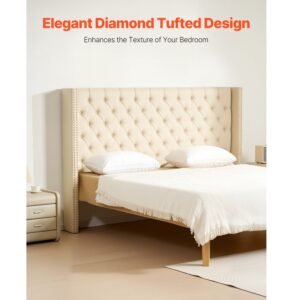 headboard, king size headboard with adjustable height, comfortable diamond tufted for king size bed, w84.1 x h (54.33 60.24) x d 8.27 in, ideal for bedroom, hotel, homestay, dormitory, cream