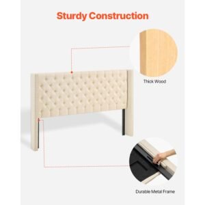 headboard, king size headboard with adjustable height, comfortable diamond tufted for king size bed, w84.1 x h (54.33 60.24) x d 8.27 in, ideal for bedroom, hotel, homestay, dormitory, cream