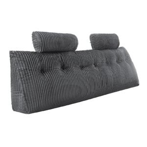 Headboard Pillow, King Size Wedge Headboard Pillow with 2 Side Pockets and 2 Headrests, Bed Wedge Pillow with Washable Flannel Cloth, for Reading, Gaming, Resting, Working in Bed, Grey