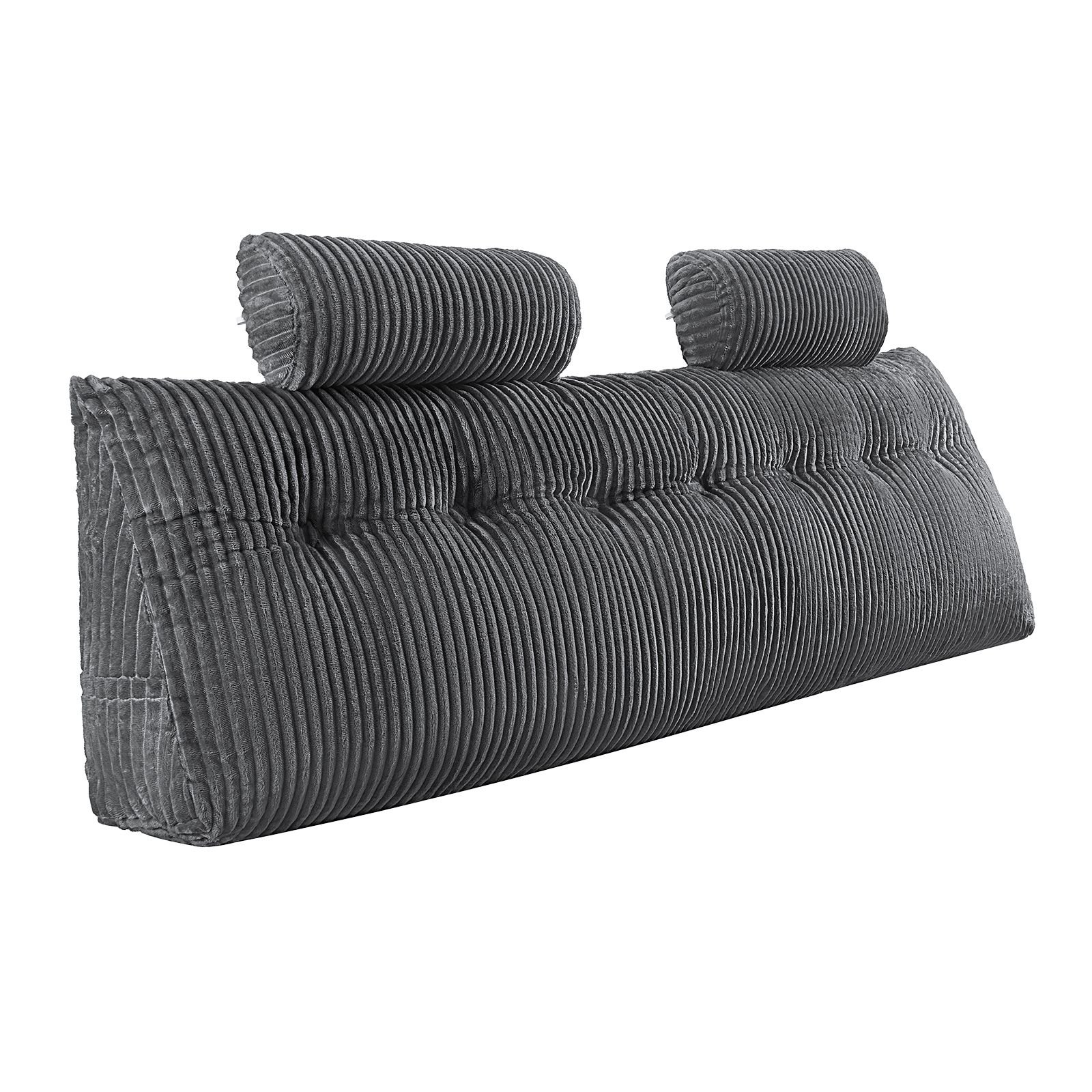 headboard pillow, king size wedge headboard pillow with 2 side pockets and 2 headrests, bed wedge pillow with washable flannel cloth, for reading, gaming, resting, working in bed, grey