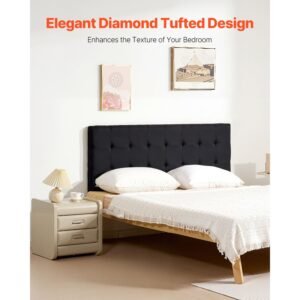 headboard, queen size headboard with adjustable height, comfortable diamond tufted for queen size bed, w62.2 x h(42.72 54.53) x d2.76 in, ideal for bedroom, hotel, homestay, dormitory, black