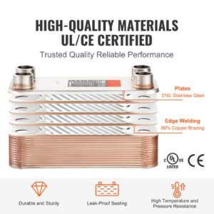 heat exchanger, 5"x 12" 30 plates brazed plate heat exchanger, copper/316l stainless steel water to water heat exchanger for floor heating, water heating, snow melting, beer cooling