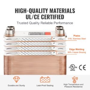 heat exchanger, 5"x 12" 80 plates brazed plate heat exchanger, copper/316l stainless steel water to water heat exchanger for floor heating, water heating, snow melting, beer cooling