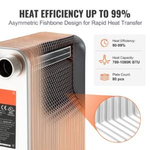 heat exchanger, 5"x 12" 80 plates brazed plate heat exchanger, copper/316l stainless steel water to water heat exchanger for floor heating, water heating, snow melting, beer cooling