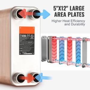 heat exchanger, 5"x 12" 80 plates brazed plate heat exchanger, copper/316l stainless steel water to water heat exchanger for floor heating, water heating, snow melting, beer cooling