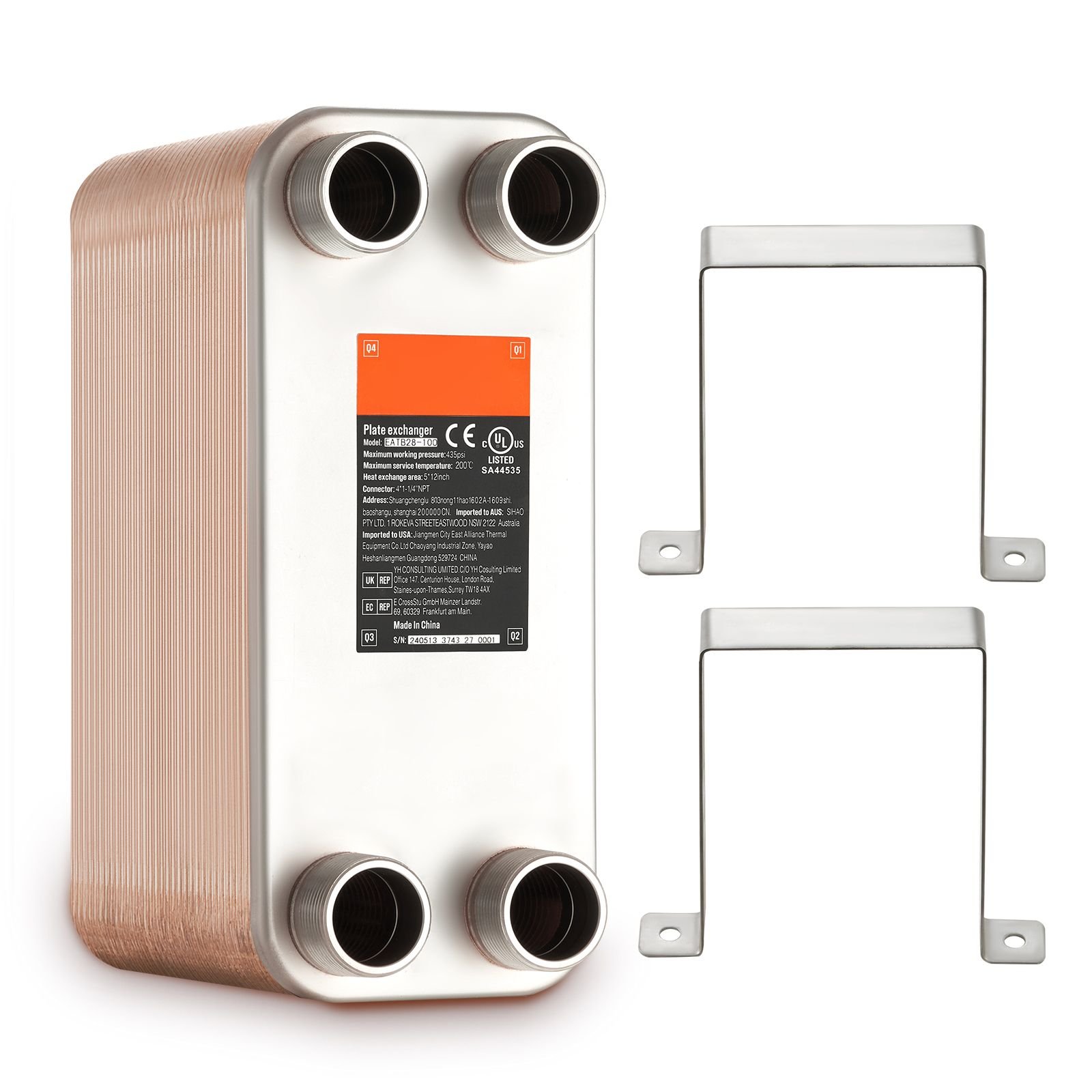 heat exchanger, 5"x 12" 80 plates brazed plate heat exchanger, copper/316l stainless steel water to water heat exchanger for floor heating, water heating, snow melting, beer cooling