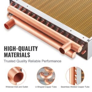 heat exchanger water to air, 16"x 16" with 3 row 3/8" copper ports, 193 aluminum fins heat exchanger for outdoor wood furnaces, residential heating and cooling, and forced air heating